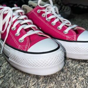 Converse Low Top Sneakers in Bright Pink and White